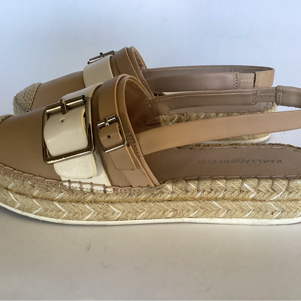 Karl Lagerfeld Nude & White Alexi Leather Slingback Espadrilles Sandals - Picture 9 of 10